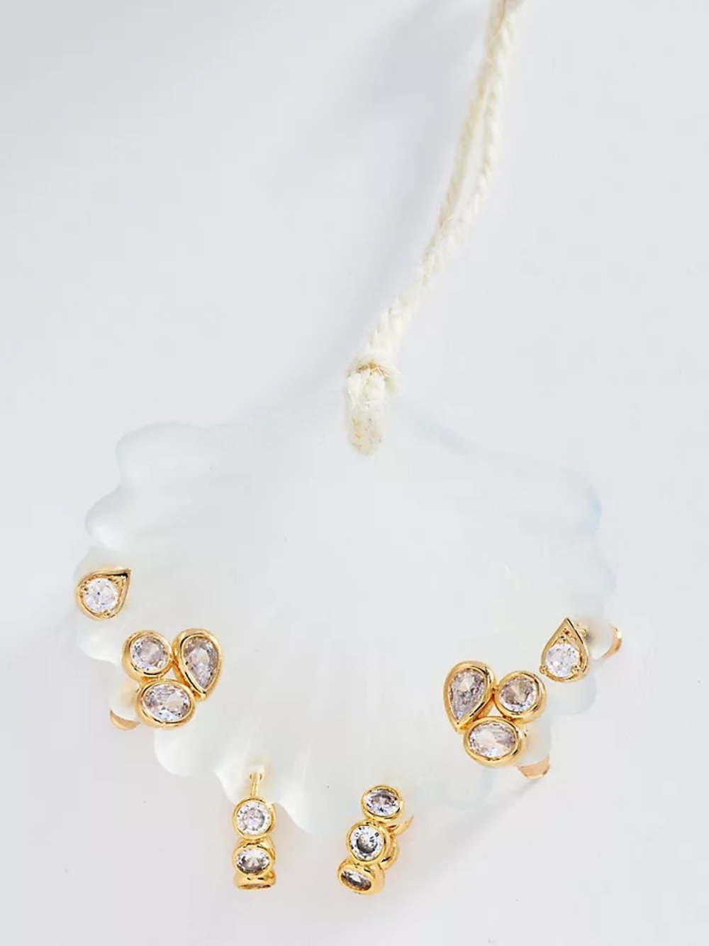 Anthropologie Summer Shell Crystal Earrings, Set of 3 NWT GOLD Summer Boho Beach
